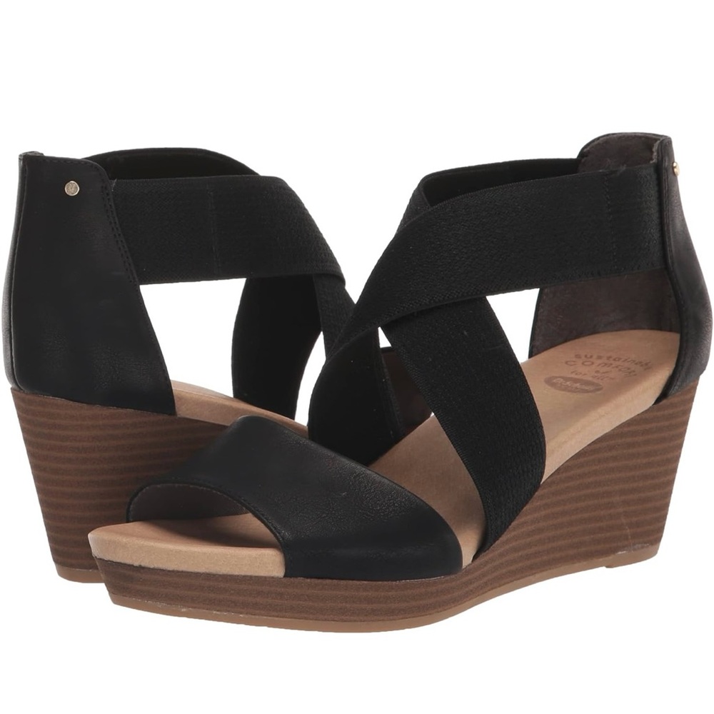 Dr. Scholl's Black Wedge Sandals with Elastic Straps